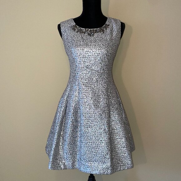 J.O.A. Dresses & Skirts - J.O.A. Silver Metallic Sleeveless Fit & Flare Party Dress – Size L